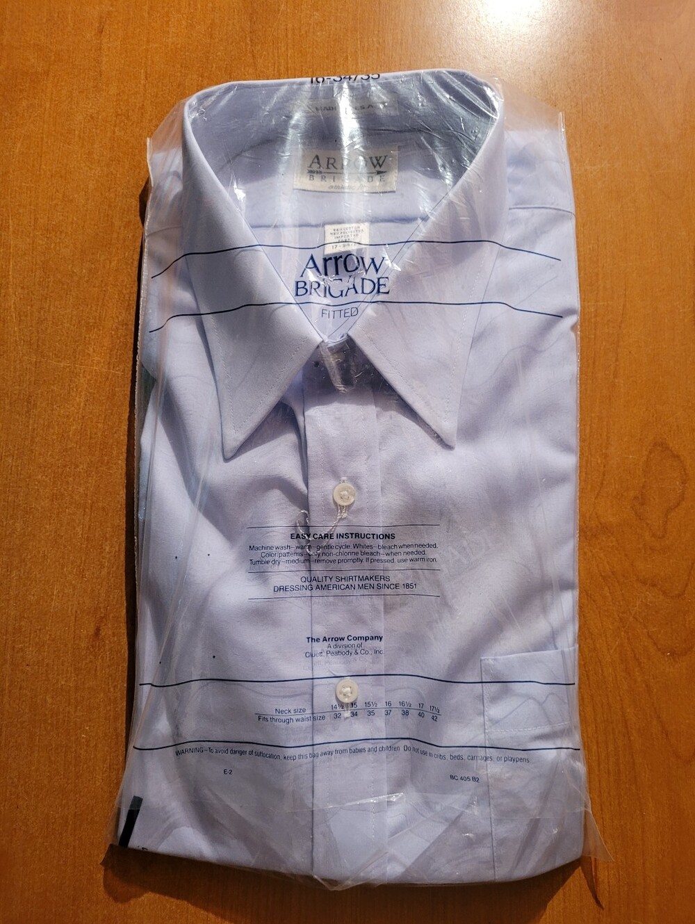 Arrow Brigade Men’s Dress Shirt in Light Blue Size 17-34/35 NWT